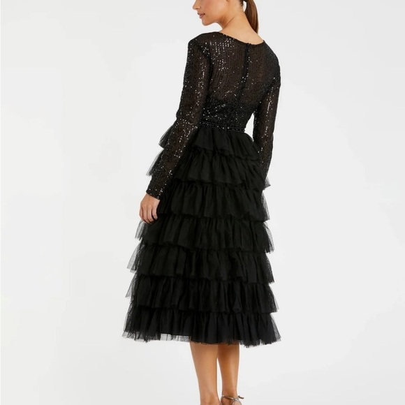 Mac Duggal 26299 NWT Long Sleeve Ruffle Tiered Midi Dress - Picture 2 of 8